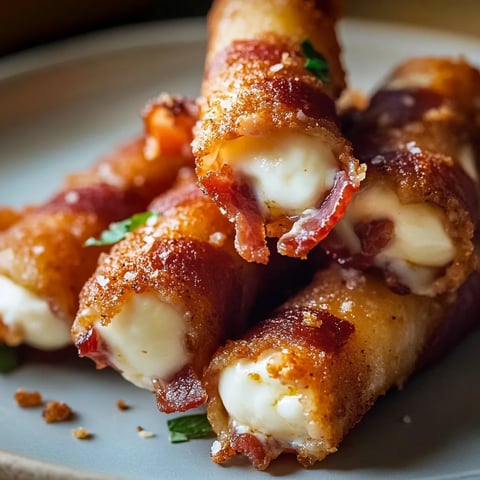 Bacon wrapped cheese sticks on a plate.