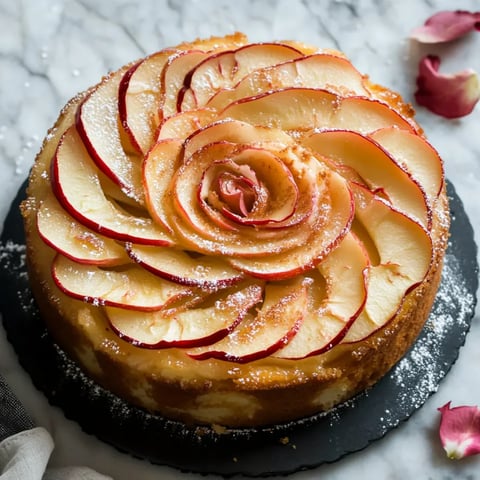 A slice of apple pie with a rose on top.