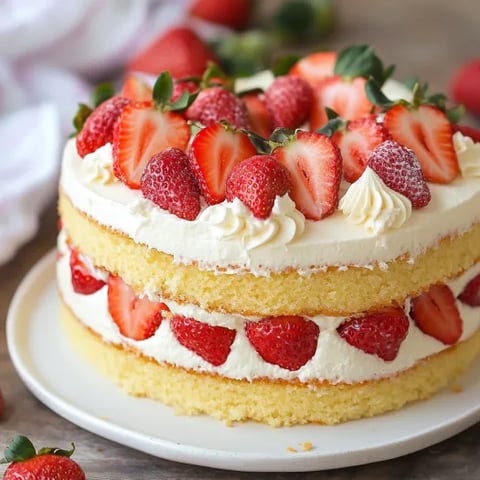 A cake with strawberries on top.