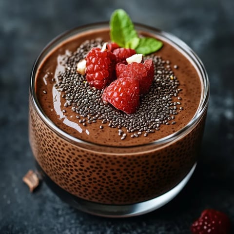 A glass of chocolate with raspberries on top.