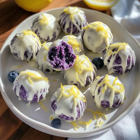 A plate of desserts with blueberries and lemon.