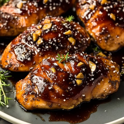 Chicken with sauce on a plate.
