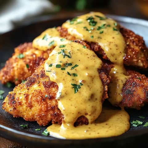 A plate of chicken with a sauce on it.
