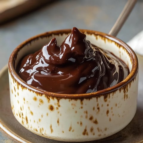 A cup of chocolate sauce.