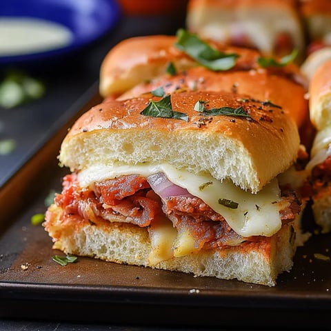 A sandwich with meat and cheese on a plate.
