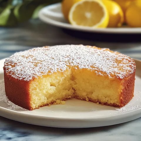 A slice of cake with powdered sugar on a plate.