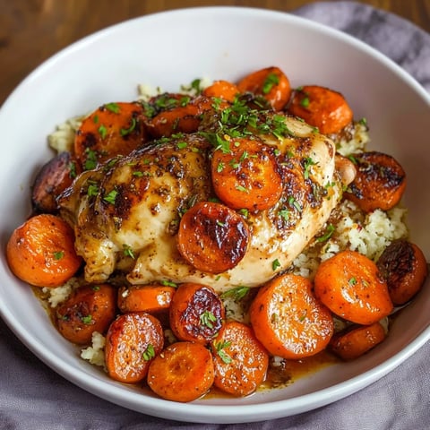A plate of food with carrots and chicken.