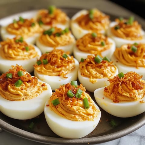 A plate of deviled eggs with a sauce.