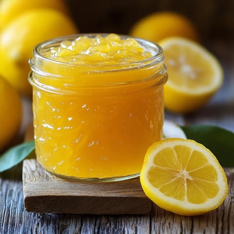 A jar of lemon jam with a lemon slice on top.
