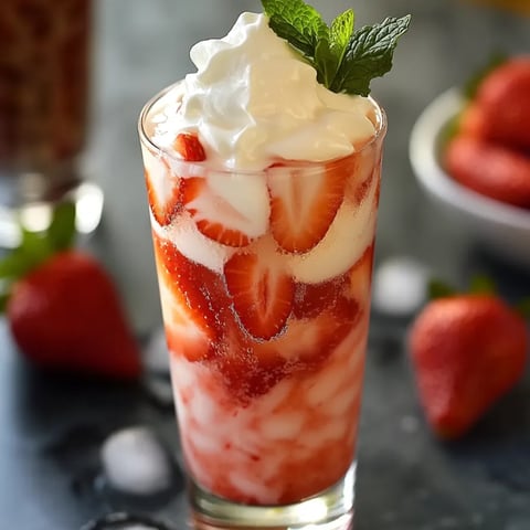 A glass of strawberry milk with whipped cream.