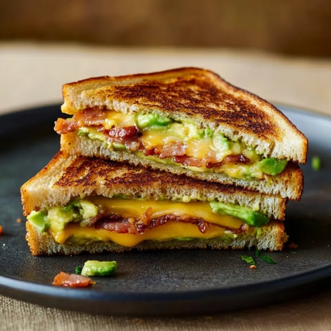 A sandwich with bacon and avocado on a plate.