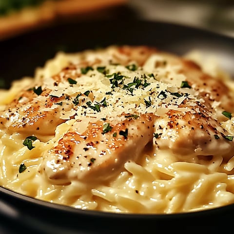 Tender Chicken Orzo with a Parmesan Finish