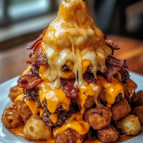 Bacon Cheeseburger Stuffed Tater Tot Cones with Colossal Cheese Volcano