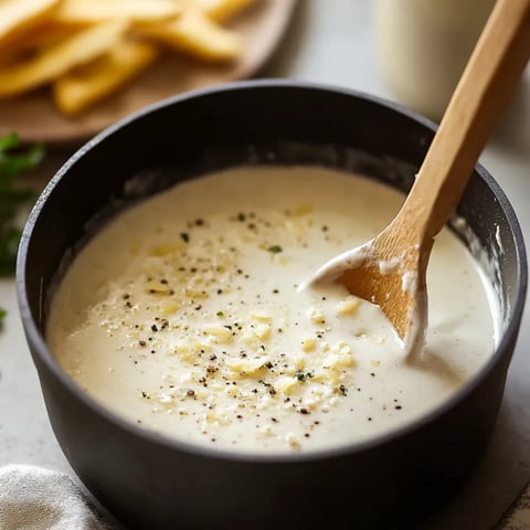 A bowl of soup with a spoon in it.