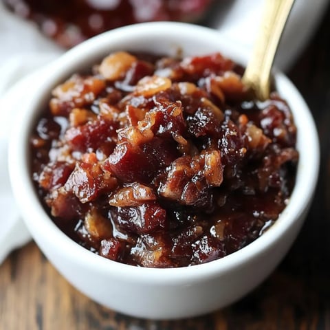 A small white bowl filled with a delicious bacon jam.