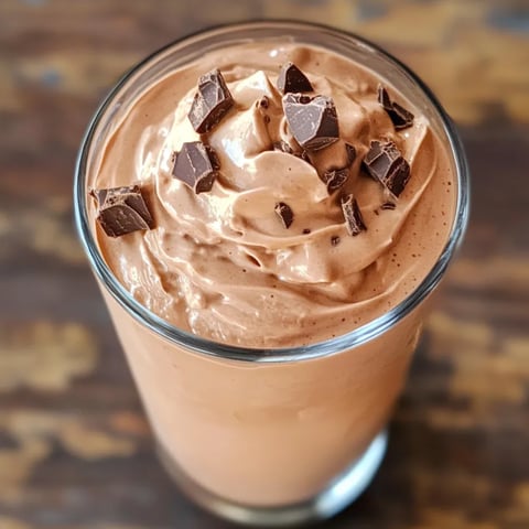 A glass of chocolate frosting with chocolate chips on top.