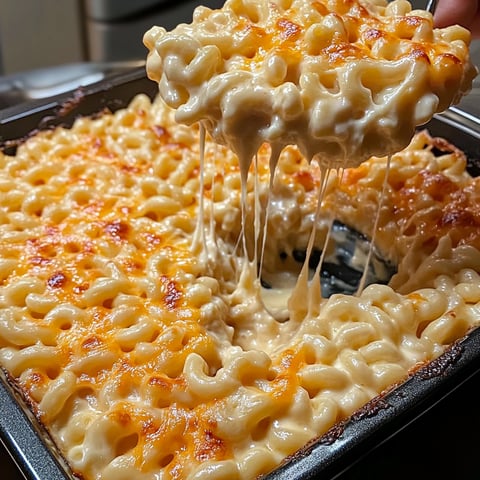 A person is serving a delicious 5 Cheese Crack and Cheese dish.