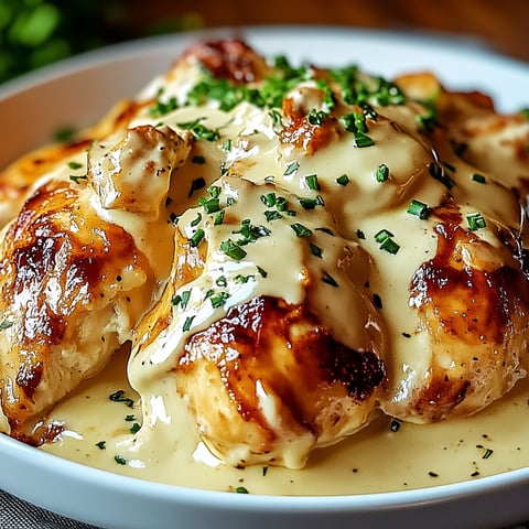 A plate of Indulgent Million-Dollar Chicken with a creamy sauce.