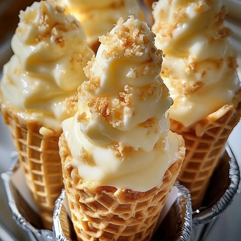 Three scoops of Banana Pudding Cheesecake Cones Recipe.
