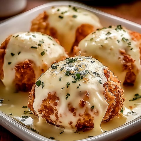 A plate of melted cheese chicken balls.