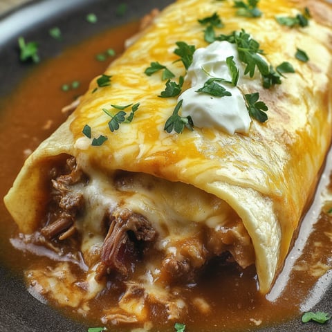 A delicious Creamy Chile Colorado Burrito is served on a plate.