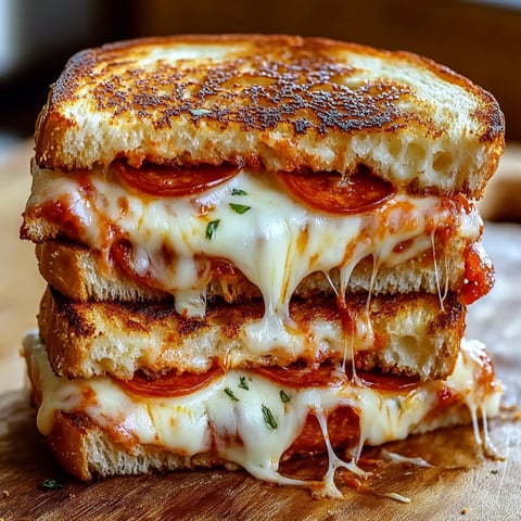 A delicious grilled cheese sandwich with tomato sauce and cheese on top.