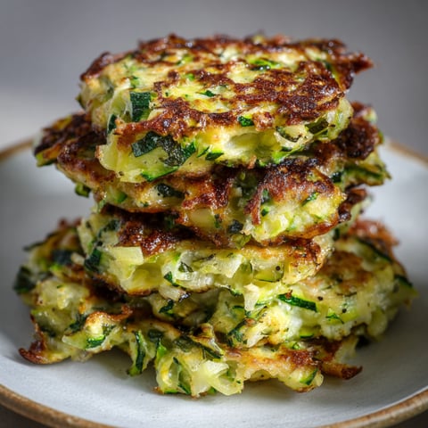 A stack of crispy zucchini and creamy leek fritters with herbs on a plate.