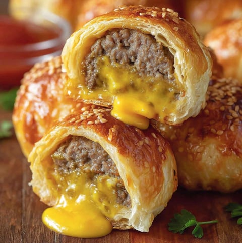 A close up of a delicious Big Mac Cheeseburger Bomb, with melted cheese and a generous amount of sauce.