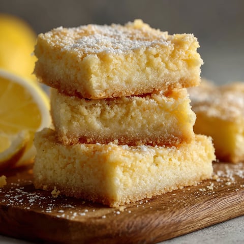 A stack of lemon cottage cheese bars on a wooden cutting board.