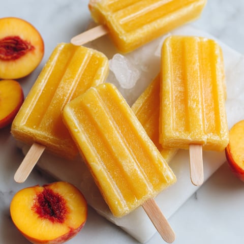 A close up of a delicious peach popsicle with a wooden stick.