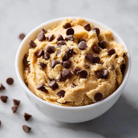 A bowl of Edible Cookie Dough with chocolate chips on a table.