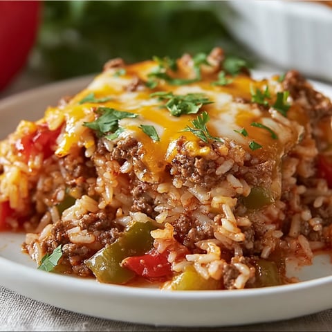 A white plate with a delicious beef and rice dish.