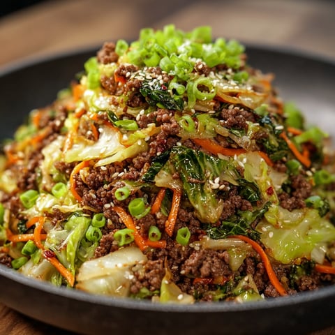 Healthy Chinese Ground Beef & Cabbage Stir Fry Stack