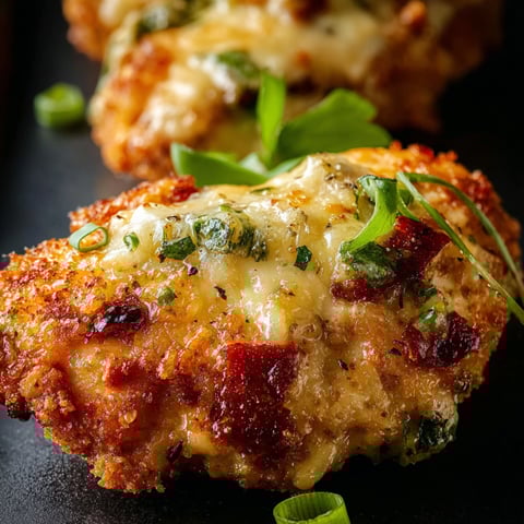 A close-up of a Pepper Jack Crack Chicken dish with cheese and herbs.