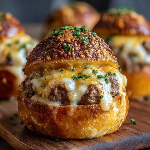 A close up of a delicious Garlic Parmesan Cheeseburger Bomb.