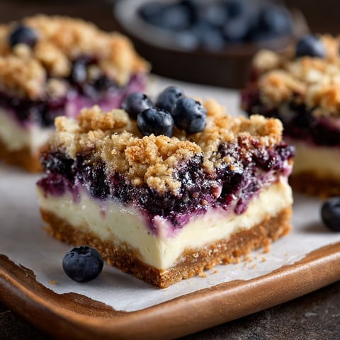 A delicious dessert made with blueberries and cheesecake, topped with crumbs.