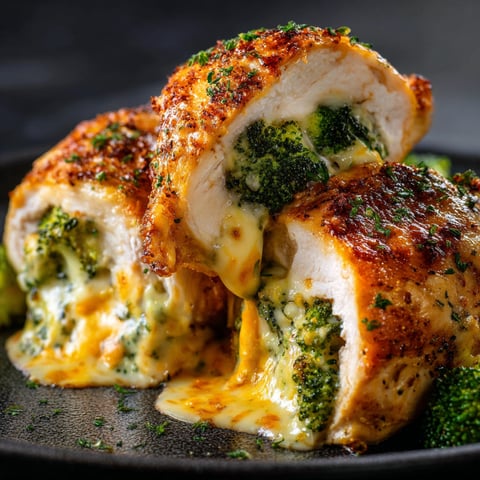 A delicious Broccoli and Cheese Stuffed Chicken dish is presented on a plate.