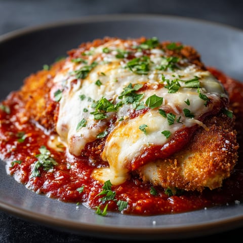 A delicious Italian chicken Parmigiana dish served on a plate.