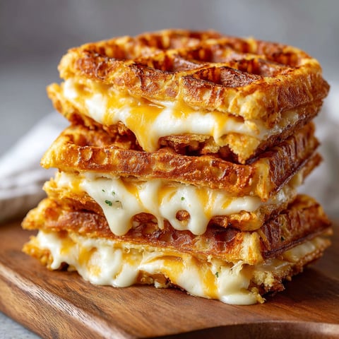 A stack of three grilled cheese sandwiches with a slice of cheese on top.
