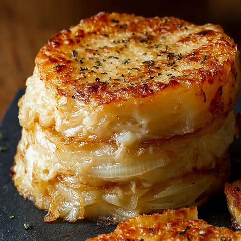 A stack of onion rings on a black plate.