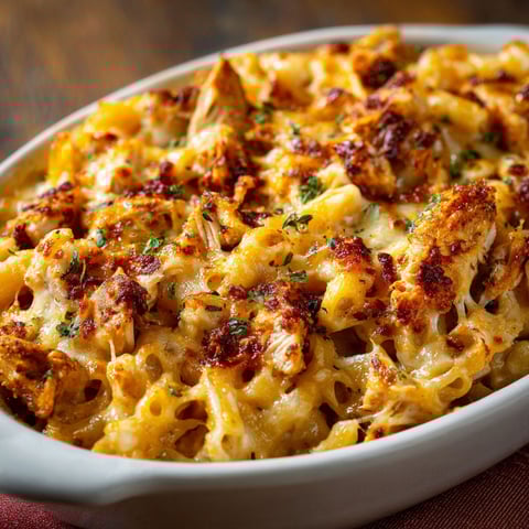 A delicious BBQ Chicken Mac and Cheese dish is served in a white bowl.