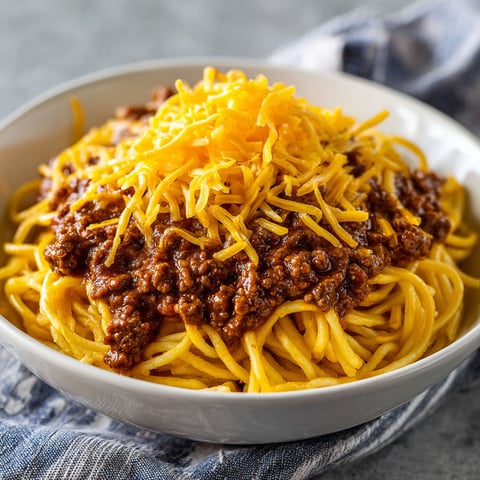 A bowl of Cincinnati Chili, a Skyline Chili copycat, is topped with cheese and chili.