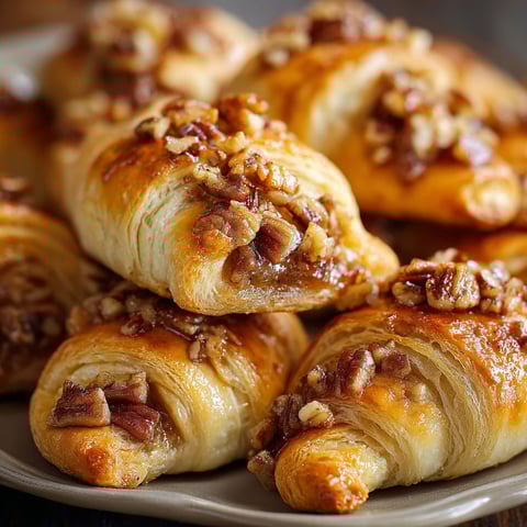 A plate of Pecan Pie Crescents, a delicious pastry filled with a sweet and nutty filling.