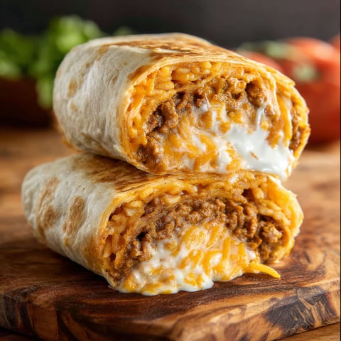 A delicious Quesarito sandwich is served on a wooden cutting board.