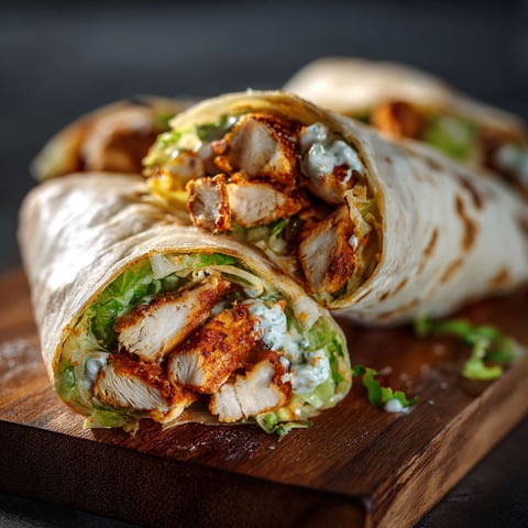 A delicious Buffalo Chicken Wrap is ready to be enjoyed.