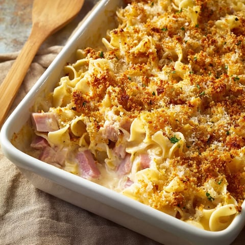 A delicious Chicken Cordon Bleu Casserole is ready to be served.