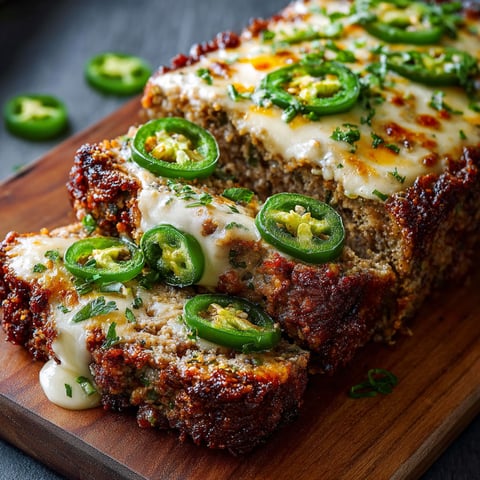 A slice of meatloaf with jalapenos on top.