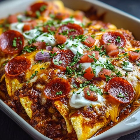 A delicious meal of Pizza Enchiladas with Pepperoni Beef.