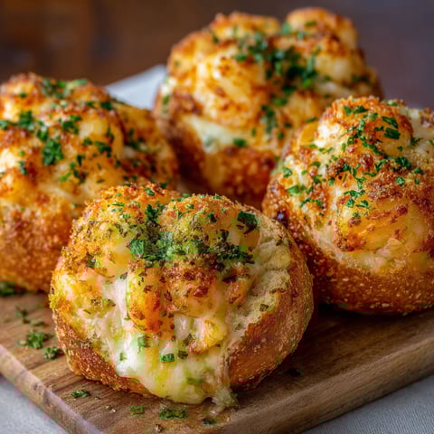 A plate of garlic bread stuffed with shrimp and cheese.