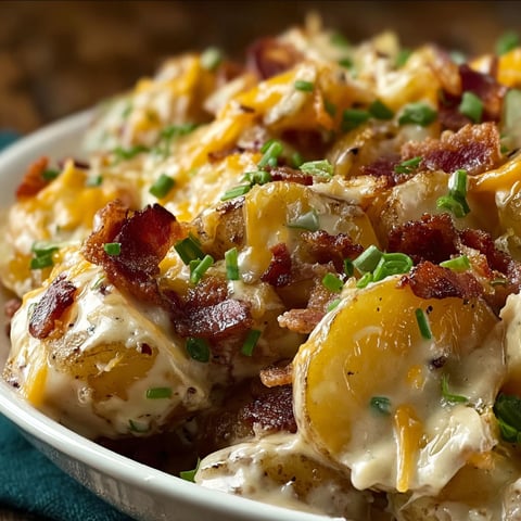 A white bowl filled with a delicious Mississippi Mud Potatoes dish.